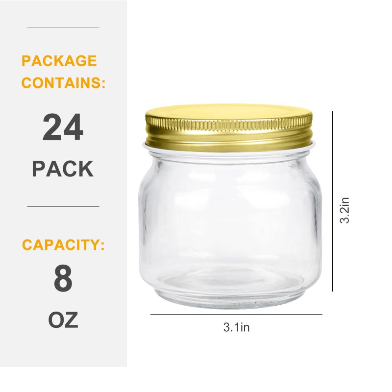 Encheng 8 oz Glass Jars With Lids,Ball Regular Mouth Mason Jars For Storage,Canning Jars For Caviar,Herb,Jelly,Jams,Honey,Dishware Safe,Set Of 24 - Image 2